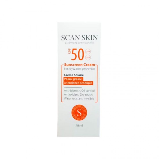 کرم ضد آفتاب بی رنگ اسکن اسکین 40 میلی | مناسب پوست های چرب و مستعد آکنه با SPF50